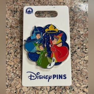 2025 Disney Parks Sleeping Beauty Fairies Flora Fauna Merryweather Crown OE Pin